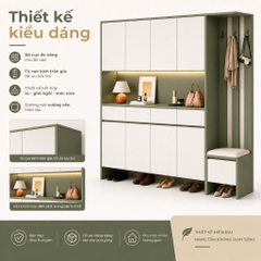 Tủ Giày Kết Hợp Ghế Ngồi Và Móc Treo Trang Trí Màu Xanh Lá Hiện Đại 200x40x200cm Yapi-XTG001