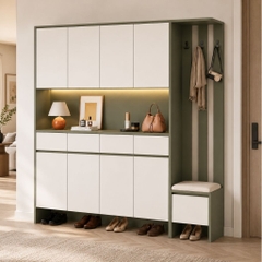 Tủ Giày Kết Hợp Ghế Ngồi Và Móc Treo Trang Trí Màu Xanh Lá Hiện Đại 200x40x200cm Yapi-XTG001