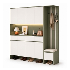 Tủ Giày Kết Hợp Ghế Ngồi Và Móc Treo Trang Trí Màu Xanh Lá Hiện Đại 200x40x200cm Yapi-XTG001