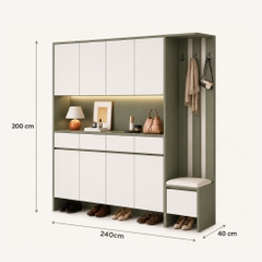 Tủ Giày Kết Hợp Ghế Ngồi Và Móc Treo Trang Trí Màu Xanh Lá Hiện Đại 200x40x200cm Yapi-XTG001