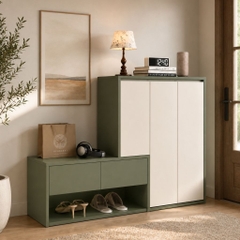 Tủ Giày Kèm Ghế Ngồi Trang Trí Hiện Đại Phối Màu Xanh Trắng 140x35x120cm Yapi-XTG002