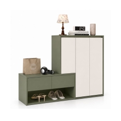 Tủ Giày Kèm Ghế Ngồi Trang Trí Hiện Đại Phối Màu Xanh Trắng 140x35x120cm Yapi-XTG002