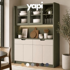 Tủ Bếp Cánh Kính Và Ngăn Kéo Hiện Đại Xanh Phối Trắng 140x40x200cm Yapi-XTB001