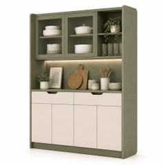 Tủ Bếp Cánh Kính Và Ngăn Kéo Hiện Đại Xanh Phối Trắng 140x40x200cm Yapi-XTB001