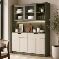 Tủ Bếp Cánh Kính Và Ngăn Kéo Hiện Đại Xanh Phối Trắng 140x40x200cm Yapi-XTB001