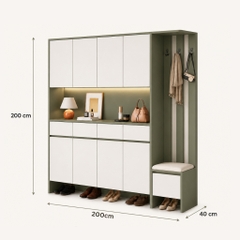 Tủ Giày Kết Hợp Ghế Ngồi Và Móc Treo Trang Trí Màu Xanh Lá Hiện Đại 200x40x200cm Yapi-XTG001
