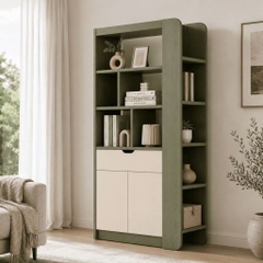 Tủ Trang Trí Kết Hợp Kệ Sách Đa Năng Cho Phòng Khách Màu Xanh Lá 90x40x200cm Yapi-XKS002