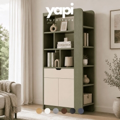 Tủ Trang Trí Kết Hợp Kệ Sách Đa Năng Cho Phòng Khách Màu Xanh Lá 90x40x200cm Yapi-XKS002