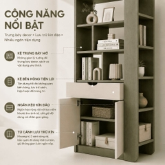 Tủ Trang Trí Kết Hợp Kệ Sách Đa Năng Cho Phòng Khách Màu Xanh Lá 90x40x200cm Yapi-XKS002