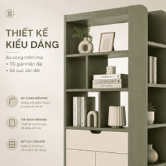Tủ Trang Trí Kết Hợp Kệ Sách Đa Năng Cho Phòng Khách Màu Xanh Lá 90x40x200cm Yapi-XKS002