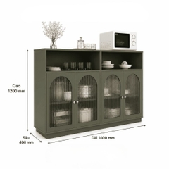 Tủ Bếp Đa Năng Cánh Kính Sóng Kết Hợp Kệ Trang Trí 160x40x120cm Yapi-XTB002