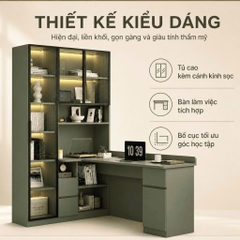 Bàn Làm Việc Kèm Kệ Sách Cánh Kính Đa Năng Có Đèn LED 180x50x200cm Yapi-XBH002