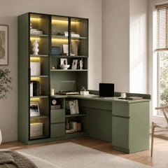 Bàn Làm Việc Kèm Kệ Sách Cánh Kính Đa Năng Có Đèn LED 180x50x200cm Yapi-XBH002