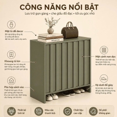 Tủ Giày Thiết Kế Cánh Nan Dọc Màu Xanh Lá Hiện Đại 90x35x100cm Yapi-XTG003