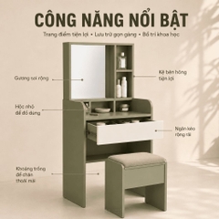 Bàn Trang Điểm Có Gương Kèm Ghế Đa Năng Màu Xanh Lá 80x40x135cm Yapi-XBP001
