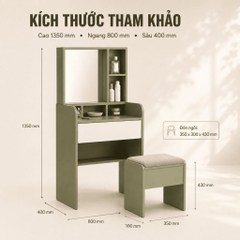 Bàn Trang Điểm Có Gương Kèm Ghế Đa Năng Màu Xanh Lá 80x40x135cm Yapi-XBP001