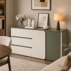 Tủ Trang Trí 3 Ngăn Kéo Cánh Bo Tròn Hiện Đại Màu Xanh Lá 160x40x90cm Yapi-XTD001
