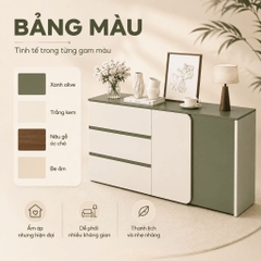 Tủ Trang Trí 3 Ngăn Kéo Cánh Bo Tròn Hiện Đại Màu Xanh Lá 160x40x90cm Yapi-XTD001