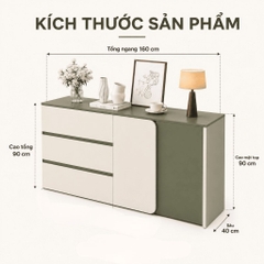 Tủ Trang Trí 3 Ngăn Kéo Cánh Bo Tròn Hiện Đại Màu Xanh Lá 160x40x90cm Yapi-XTD001