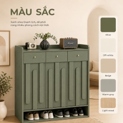 Tủ Giày Cánh Sọc Gỗ Hiện Đại Có Ngăn Kéo Màu Xanh Lá 120x38x110cm Yapi-XTG005