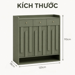 Tủ Giày Cánh Sọc Gỗ Hiện Đại Có Ngăn Kéo Màu Xanh Lá 120x38x110cm Yapi-XTG005