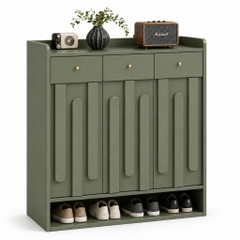 Tủ Giày Cánh Sọc Gỗ Hiện Đại Có Ngăn Kéo Màu Xanh Lá 120x38x110cm Yapi-XTG005