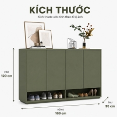 Tủ Giày 4 Cánh Tối Giản Cho Phòng Khách Màu Xanh Lá 160x35x120cm Yapi-XTG006