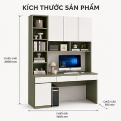Bàn Học Bàn Làm Việc Kèm Giá Sách Cao Cấp Màu Xanh Lá 160x55x200cm Yapi-XBH003