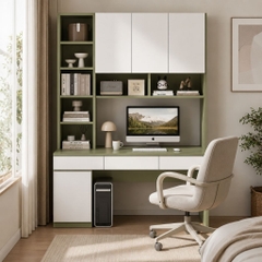 Bàn Học Bàn Làm Việc Kèm Giá Sách Cao Cấp Màu Xanh Lá 160x55x200cm Yapi-XBH003