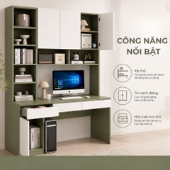 Bàn Học Bàn Làm Việc Kèm Giá Sách Cao Cấp Màu Xanh Lá 160x55x200cm Yapi-XBH003