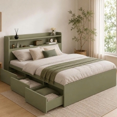 Giường Ngủ Gỗ Đa Năng Có Ngăn Kéo Tích Hợp Kệ Đầu Giường Lọt nệm 1m6x2m Yapi-XGN001