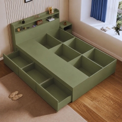 Giường Ngủ Gỗ Đa Năng Có Ngăn Kéo Tích Hợp Kệ Đầu Giường Lọt nệm 1m6x2m Yapi-XGN001