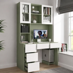 Bàn Làm Việc Kèm Kệ Sách Cánh Kính Và Ngăn Kéo Màu Xanh Lá 120x55x200cm Yapi-XBH005