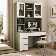 Bàn Làm Việc Kèm Kệ Sách Cánh Kính Và Ngăn Kéo Màu Xanh Lá 120x55x200cm Yapi-XBH005