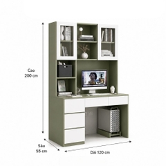 Bàn Làm Việc Kèm Kệ Sách Cánh Kính Và Ngăn Kéo Màu Xanh Lá 120x55x200cm Yapi-XBH005