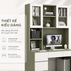 Bàn Làm Việc Kèm Kệ Sách Cánh Kính Và Ngăn Kéo Màu Xanh Lá 120x55x200cm Yapi-XBH005