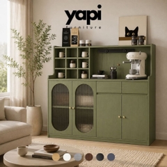 Tủ Bếp Đa Năng Có Ô Vuông Trang Trí Kèm Cánh Kính Màu Xanh Lá 120x40x140cm Yapi-XTB004