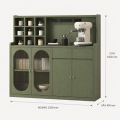 Tủ Bếp Đa Năng Có Ô Vuông Trang Trí Kèm Cánh Kính Màu Xanh Lá 120x40x140cm Yapi-XTB004