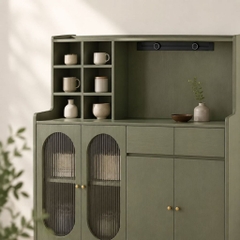 Tủ Bếp Đa Năng Có Ô Vuông Trang Trí Kèm Cánh Kính Màu Xanh Lá 120x40x140cm Yapi-XTB004