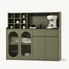 Tủ Bếp Đa Năng Có Ô Vuông Trang Trí Kèm Cánh Kính Màu Xanh Lá 120x40x140cm Yapi-XTB004