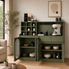 Tủ Bếp Đa Năng Có Ô Vuông Trang Trí Kèm Cánh Kính Màu Xanh Lá 120x40x140cm Yapi-XTB004