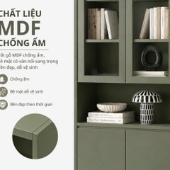 Tủ Sách Cánh Kính Kết Hợp Kệ Trang Trí Và Ngăn Tủ Lưu Trữ, Màu Xanh Lá 120x35x230cm Yapi-XKS003