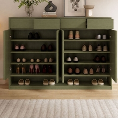 Tủ Giày 4 Cánh Có Kệ Để Giày Hở Và Ngăn Kéo Màu Xanh Lá 160x35x110cm Yapi-XTG006