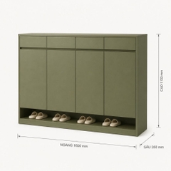 Tủ Giày 4 Cánh Có Kệ Để Giày Hở Và Ngăn Kéo Màu Xanh Lá 160x35x110cm Yapi-XTG006