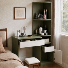 Bàn Trang Điểm Kèm Ngăn Kéo Và Kệ Sách Góc Màu Xanh Hiện Đại 100x40x160cm Yapi-XBP003