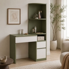 Bàn Trang Điểm Kèm Ngăn Kéo Và Kệ Sách Góc Màu Xanh Hiện Đại 100x40x160cm Yapi-XBP003