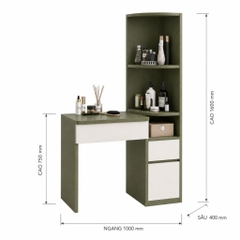 Bàn Trang Điểm Kèm Ngăn Kéo Và Kệ Sách Góc Màu Xanh Hiện Đại 100x40x160cm Yapi-XBP003