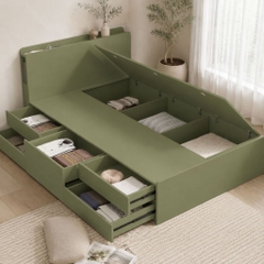 Giường Ngủ Gỗ MDF Đa Năng Có Ngăn Kéo Lưu Trữ Và Kệ Đầu Giường 1m6x2m Yapi-XGN002