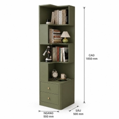 Kệ Sách Đa Năng Có Ngăn Kéo Kệ Trang Trí 4 Tầng Màu Xanh Lá 50x50x185cm Yapi-XKS004