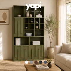 Kệ Sách Trang Trí KèmTủ Lưu Trữ Màu Xanh Lá Hiện Đại 100x35x200cm Yapi-XKS005